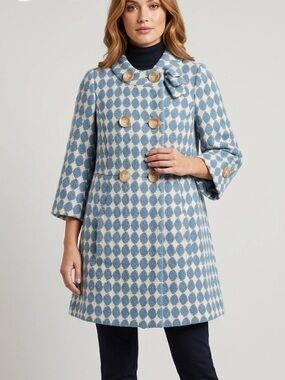 Leifsdottir Double‎ Breasted Peacoat Houndstooth 100% Wool Jacket